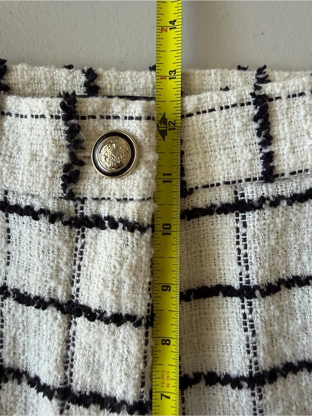 Zara High Waisted Tweed Check Bermuda Shorts Wool Blend Ivory Black S